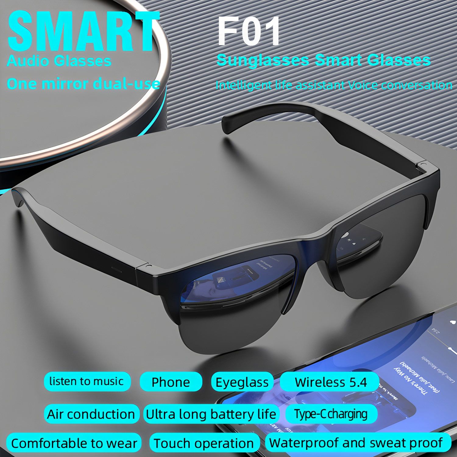 نظارات شمسية ذكية F01 بتقنية ا - مراجعة Outdoor Sport Glasses وسعره
